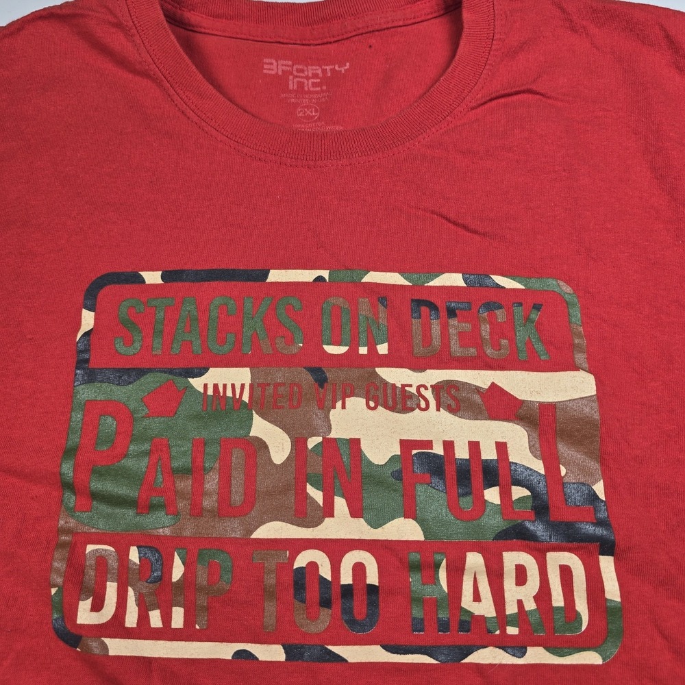 3Forty Graphic Mens T Shirt XXL Red Stacks On Deck Paid In Full Drip Too Hard